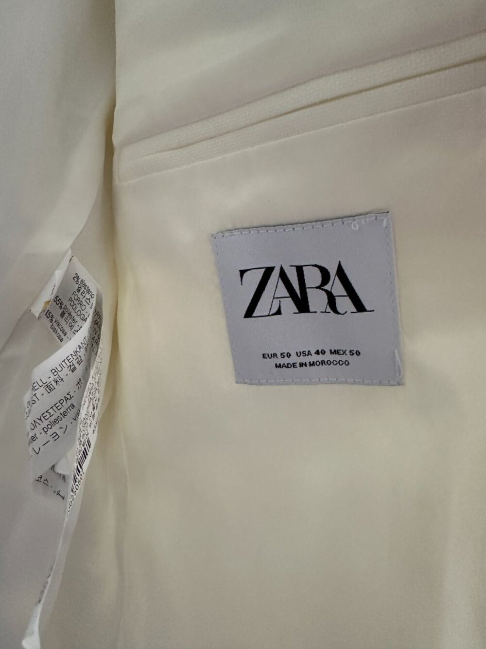 Zara Ivory Tuxedo Blazer Women’s L Cream Minimalist Tailored Jacket Old Money - Picture 9 of 12